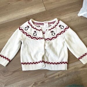 Gymboree White and Red Penguin Cardigan